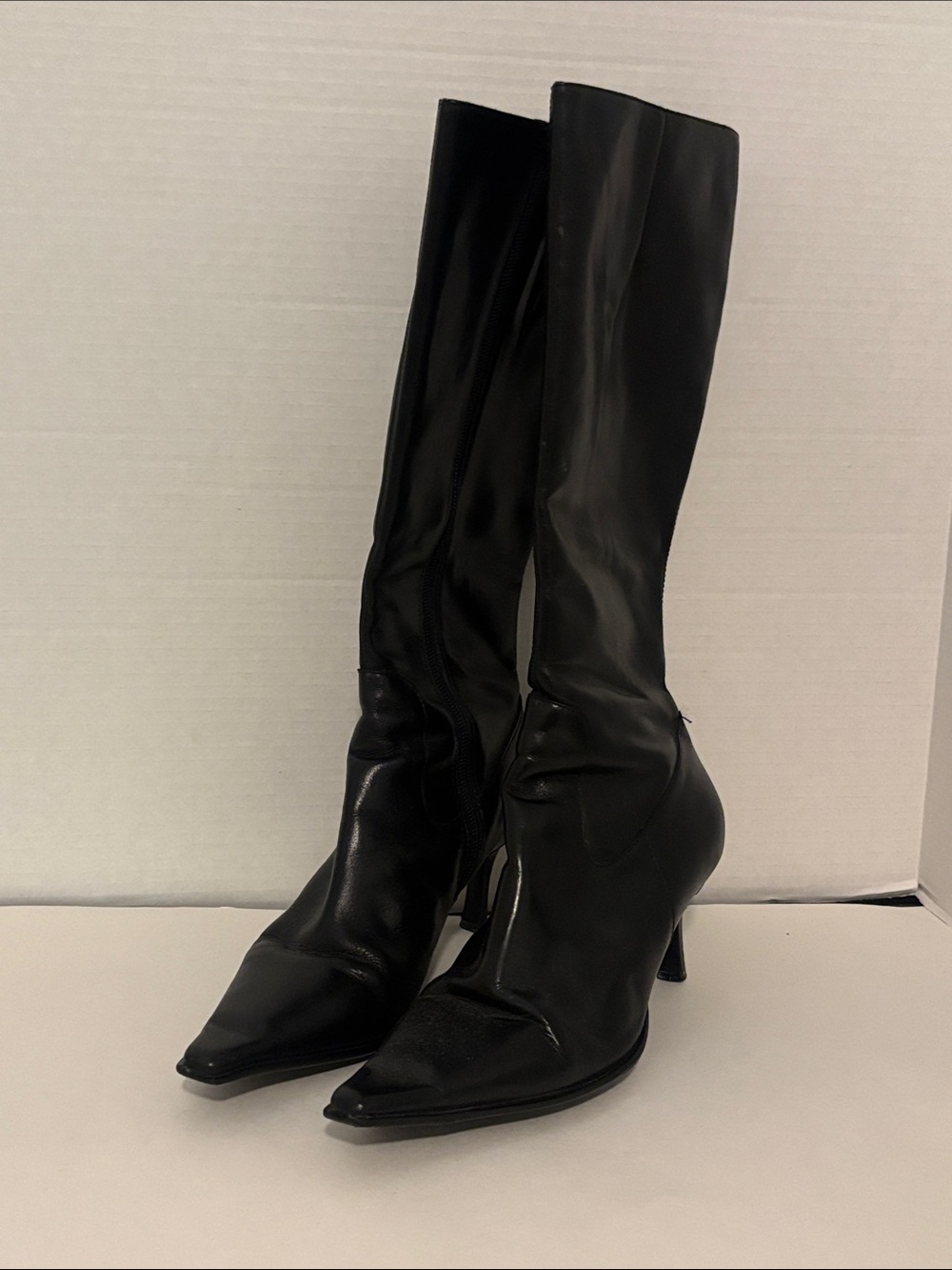 Diba Black Knee-High Pointed-Toe Stiletto Boots